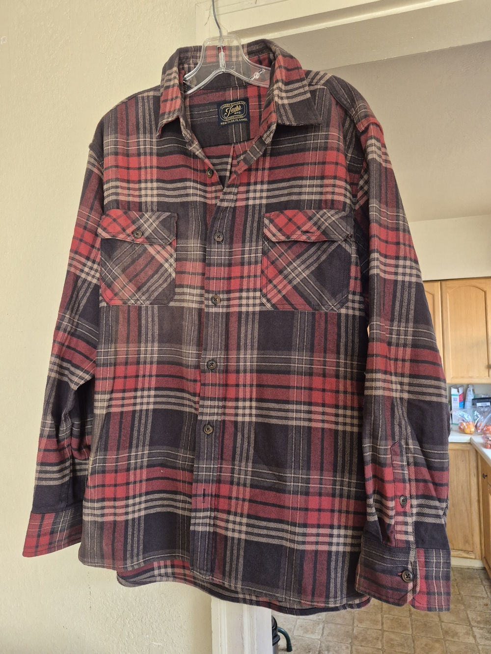 Jach's Heritage Flannel Shirt Red Black Plaid Men's L